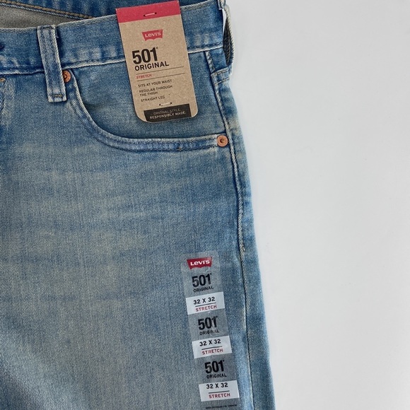 Levi's 501 Men's Blue Original Button Fly Straight Leg Jeans Size 32x32 - Picture 7 of 10